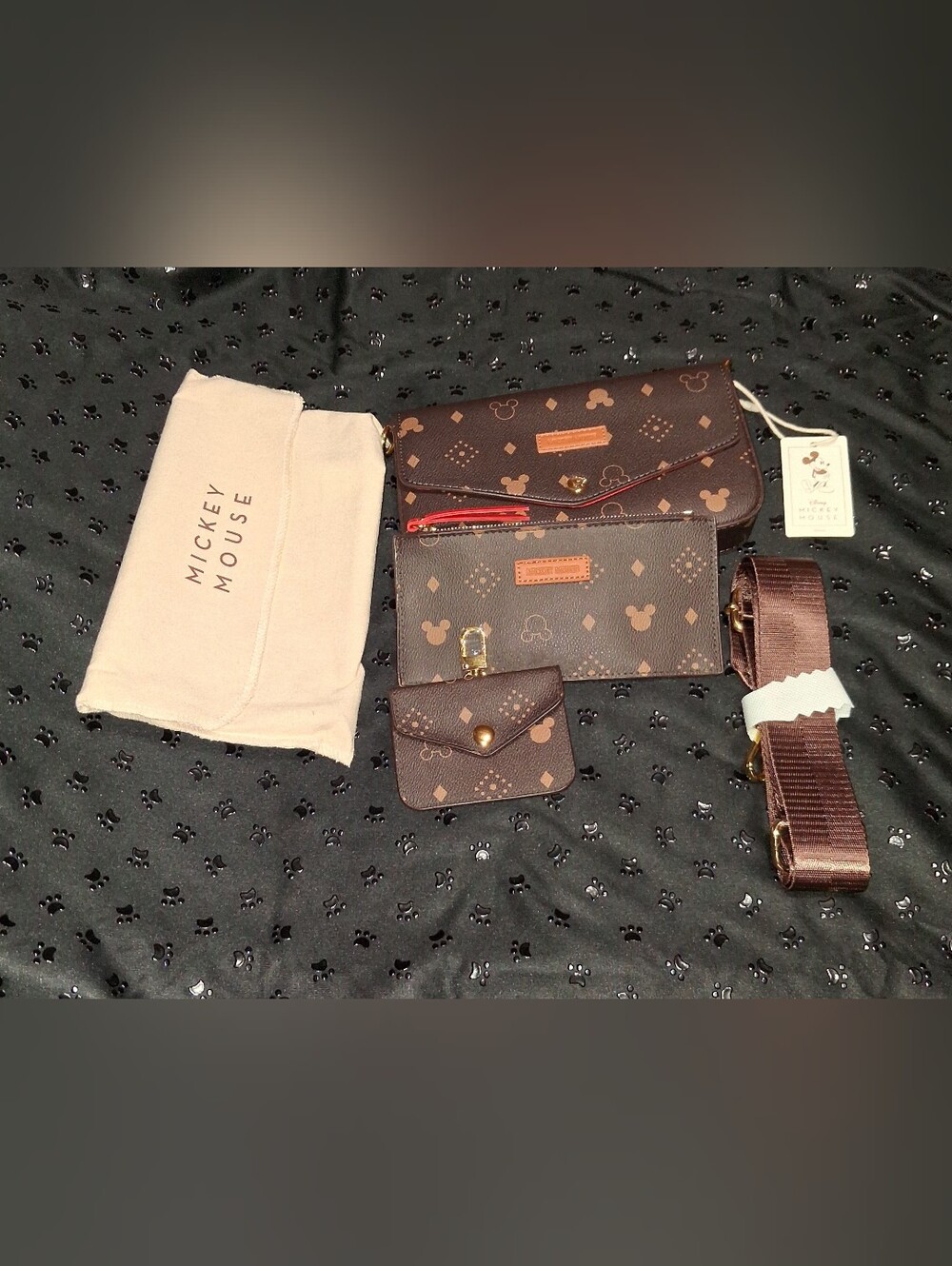 Dsrk brown Disney Mickey Mouse-themed faux-leather crossbody bag
